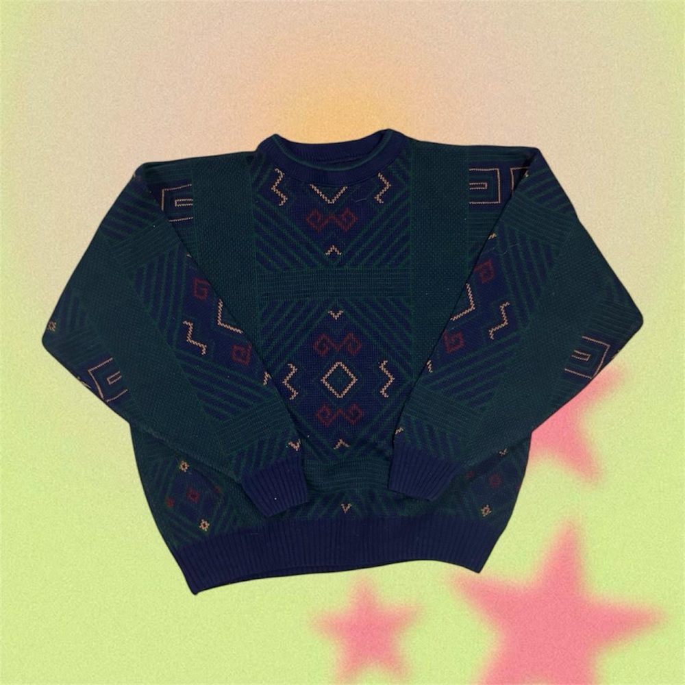 Geometric Patterned Green Sweater